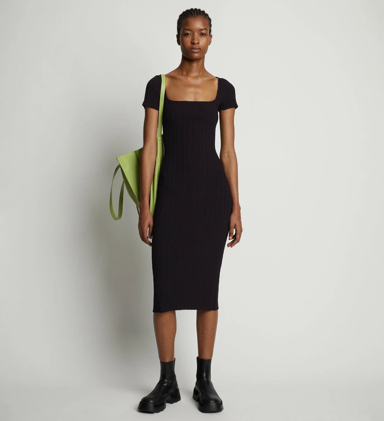 Proenza Schouler White Label | Rib Knit Short Sleeve Dress - Black 4 Proenza Schouler White Label | Rib Knit Short Sleeve Dress - Black - Image 2