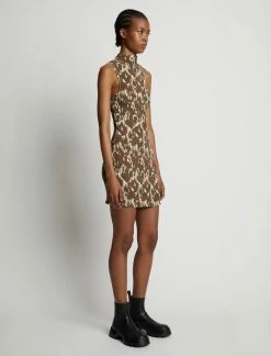 Proenza Schouler White Label | Printed Smocked Mini Dress - Buttercream/Coffee -Kameli Shop 18895872 43235200 1320