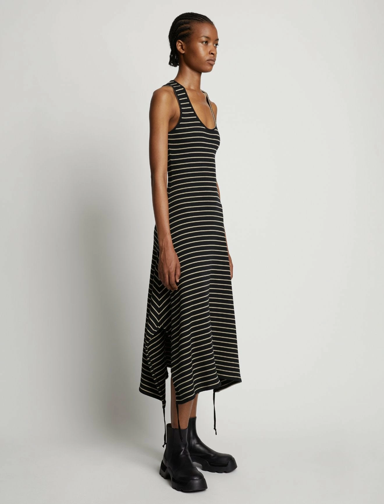 Proenza Schouler White Label | Stripe Rib Sleeveless Dress - Black/Mushroom 5 Proenza Schouler White Label | Stripe Rib Sleeveless Dress - Black/Mushroom - Image 3