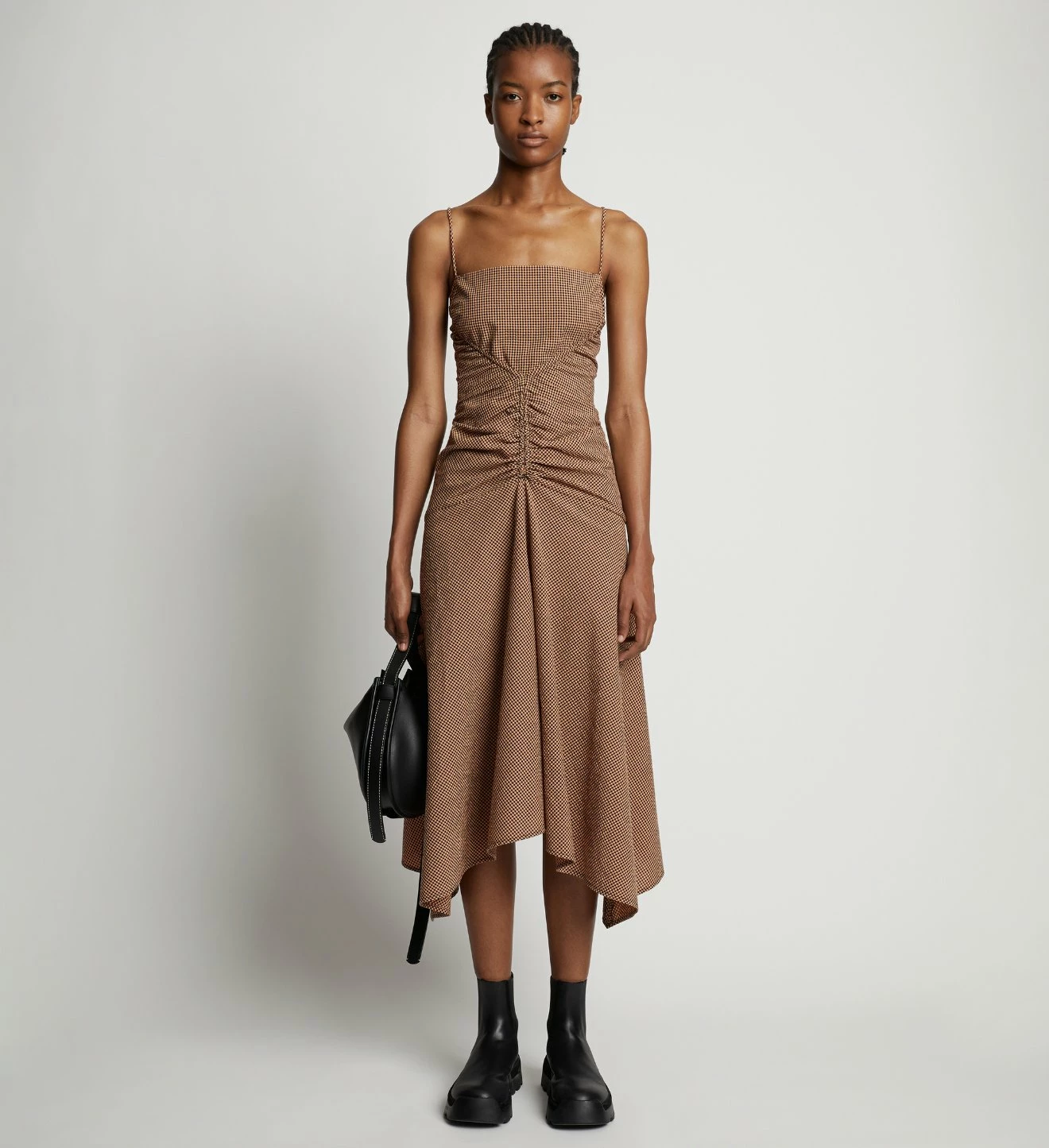 Proenza Schouler White Label | Gingham Ruched Strappy Dress - Coral/Black 4 Proenza Schouler White Label | Gingham Ruched Strappy Dress - Coral/Black - Image 2