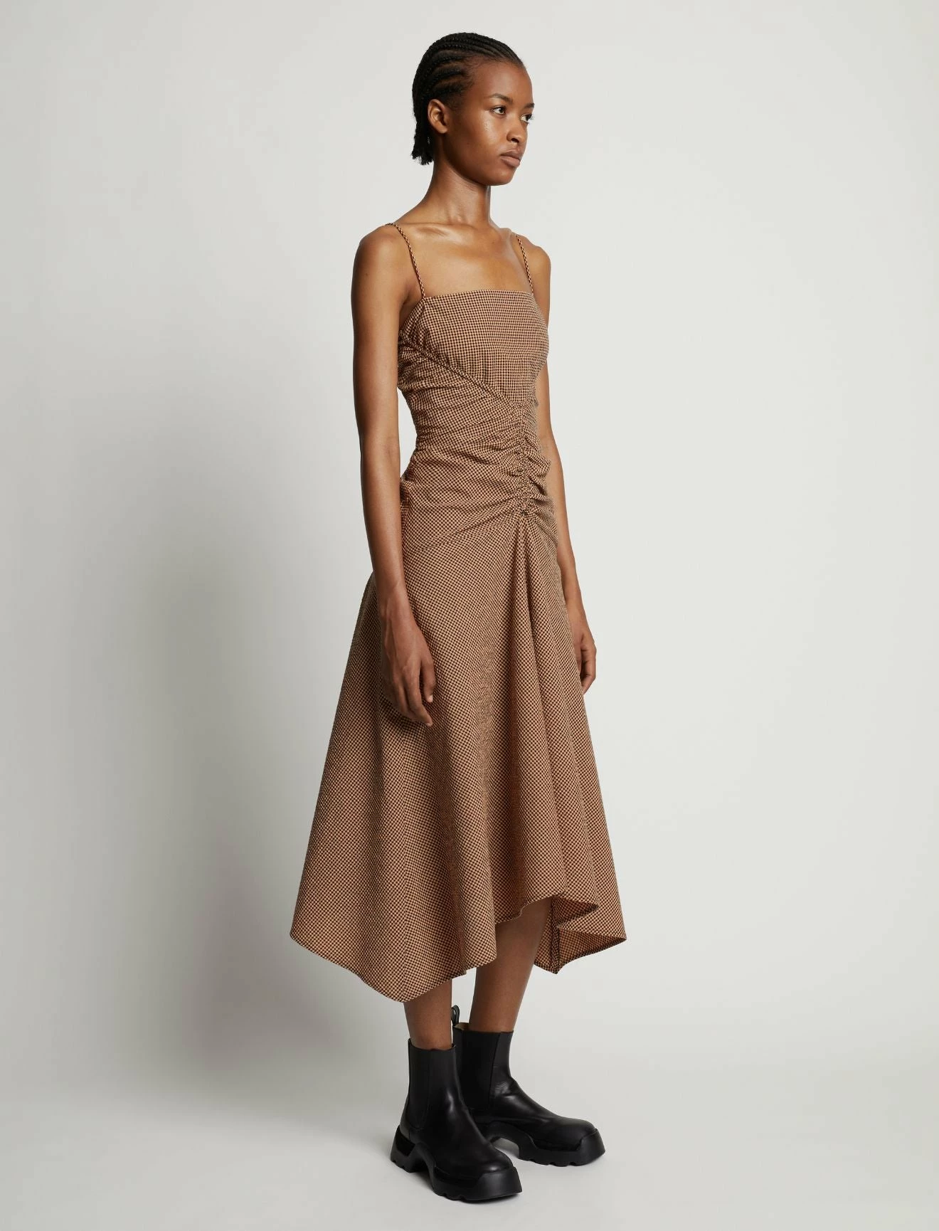 Proenza Schouler White Label | Gingham Ruched Strappy Dress - Coral/Black 5 Proenza Schouler White Label | Gingham Ruched Strappy Dress - Coral/Black - Image 3