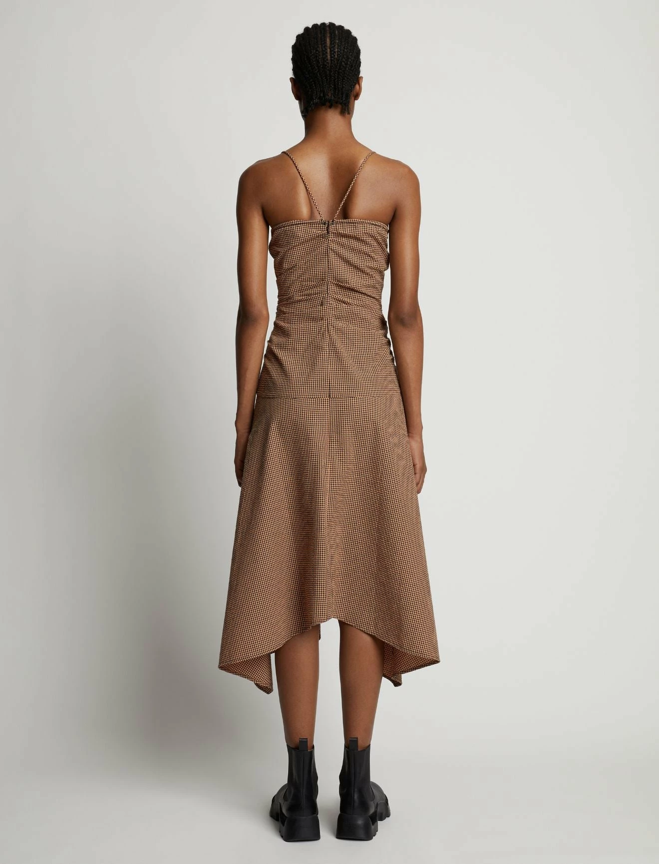 Proenza Schouler White Label | Gingham Ruched Strappy Dress - Coral/Black 6 Proenza Schouler White Label | Gingham Ruched Strappy Dress - Coral/Black - Image 4