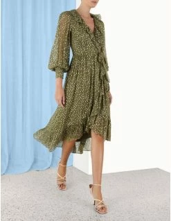 Zimmermann | Lurex Wrap Midi Dress - Khaki -Kameli Shop 3.2207drdan.kha .khaki side