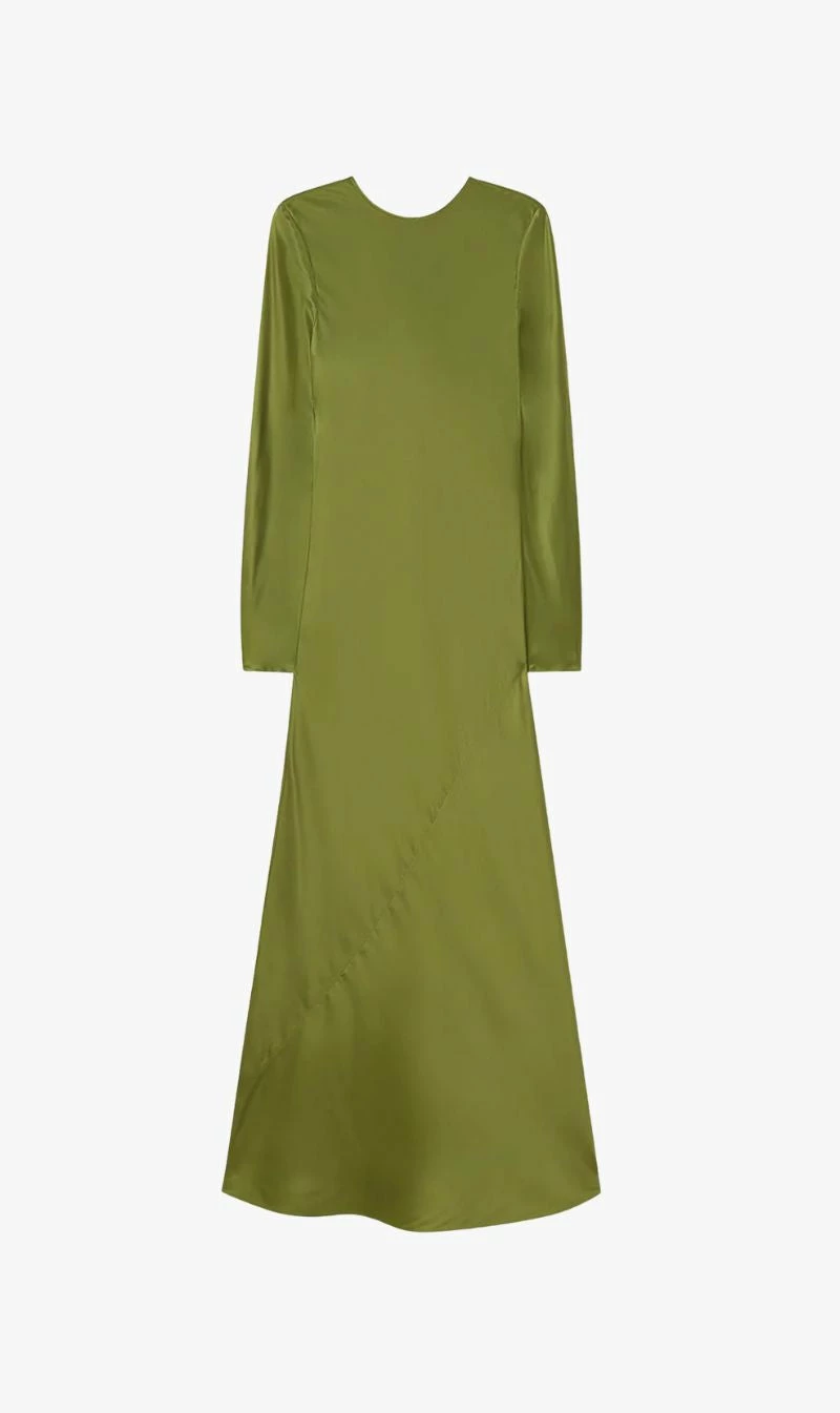 Silk Laundry | Full Sleeve Bias Dress - Calla Green 3 Silk Laundry | Full Sleeve Bias Dress - Calla Green