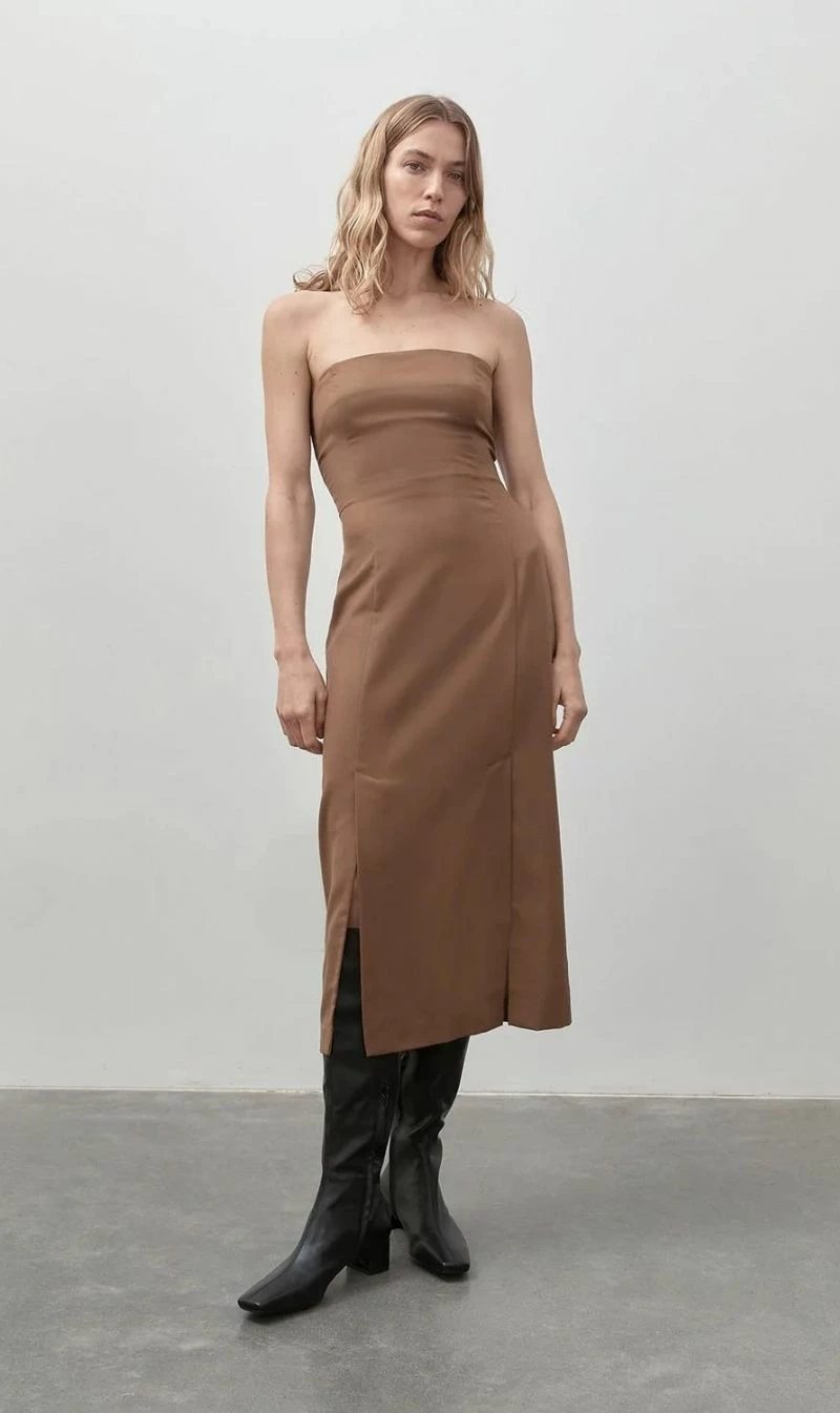ST AGNI St. Agni | Tailored Wool Midi Dress - Truffle 4 ST AGNI St. Agni | Tailored Wool Midi Dress - Truffle - Image 2