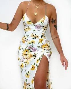 Kameli Boutique Elizabeth Floral Midi Dress - White