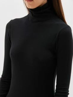 Bassike | Funnel Neck Contrast L/s Dress - Black -Kameli Shop AW22WJD65 funnel neck contrast dress black frontdetail 2000x 990180b6 7046 4787 8540 4cb36f18dd74