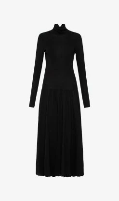 Bassike | Funnel Neck Contrast L/s Dress - Black