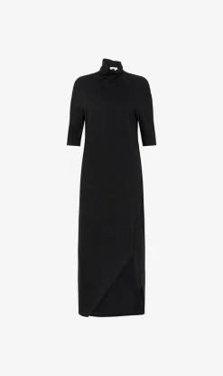 Bassike | Funnel Neck 3/4 Sleeve Dress - Black