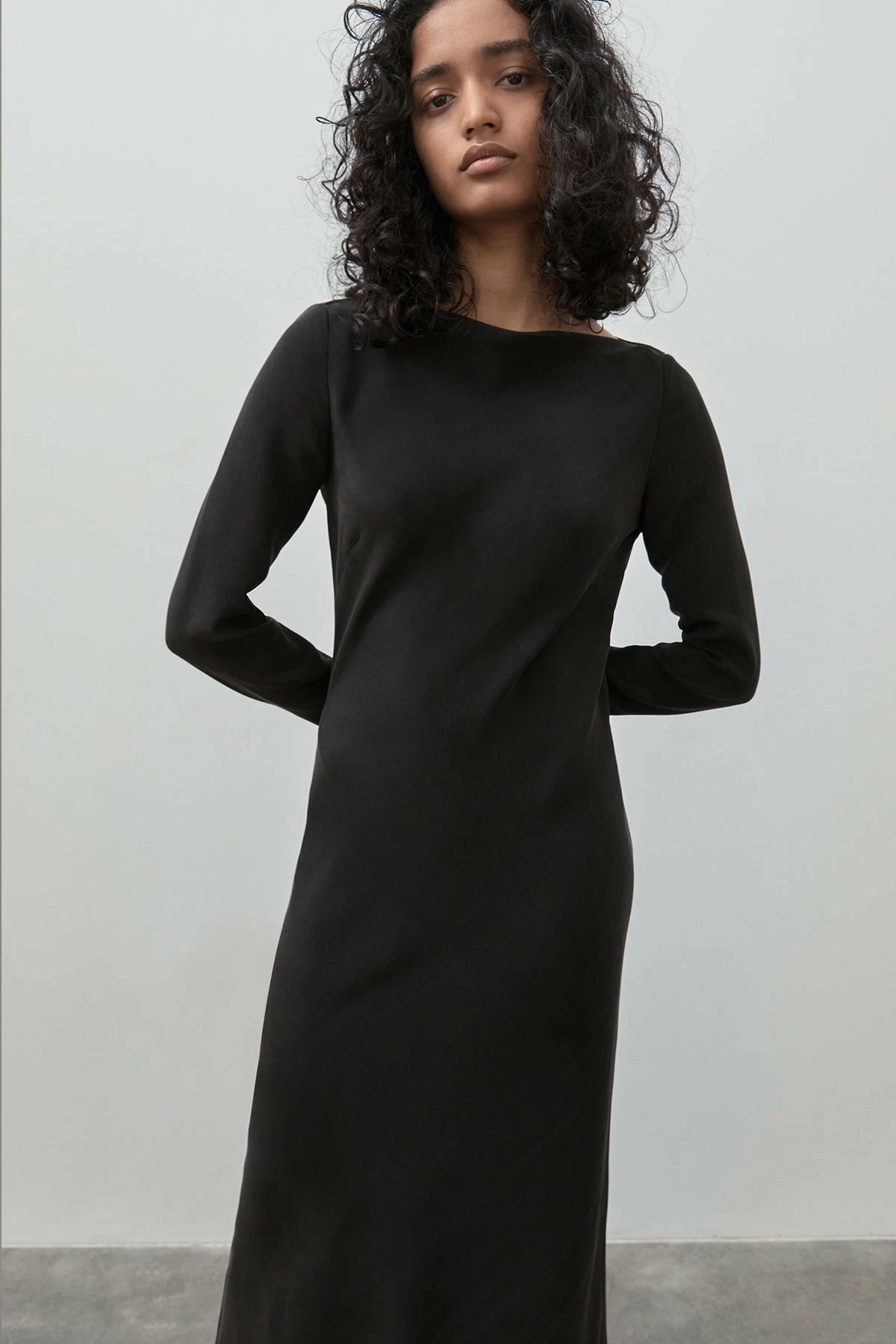 St Agni | Long Sleeve Bias Silk Dress - Black 5 St Agni | Long Sleeve Bias Silk Dress - Black - Image 3