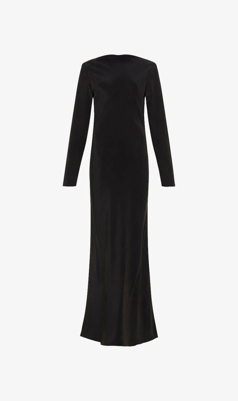 St Agni | Long Sleeve Bias Silk Dress - Black 3 St Agni | Long Sleeve Bias Silk Dress - Black