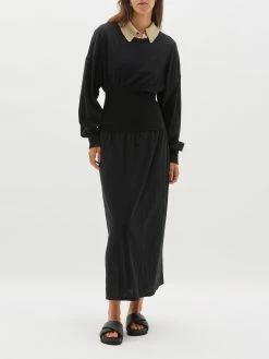 Bassike | Rib Insert Longerline Dress - Black -Kameli Shop R22WFD83 rib insert longerline long sleeve dress black full styled 2000x 9f108ea9 92a9 4069 99eb d3646990451f