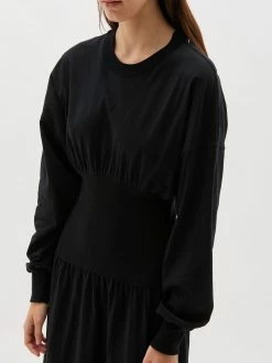 Bassike | Rib Insert Longerline Dress - Black -Kameli Shop R22WFD83ribinsertlongerlinedressblk back 2000x ba8462ee 0ad6 4c46 81e9 7127b77fafc8