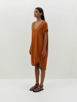 Bassike | Boxy T.Shirt Dress - Orange Rust -Kameli Shop SS18WJD171 boxy t shirt dress with tail II orange rust side 2000x 1f25950e 6dff 4637 9132 c94f33792a81