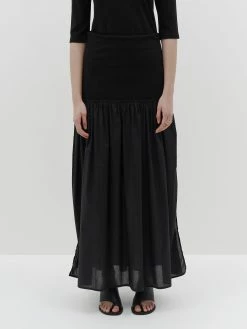 BASSIKE | Contrast Gathered Skirt - Black -Kameli Shop SS22WFB49 contrast gathered cotton skirt black FRONT 2000x bd3015e9 6241 4ae4 a3d0 12e1bdbade8a