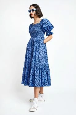 Karen Walker | Altitude Dress - Navy/Cornflower -Kameli Shop altitude short sleeve organic cotton dress navycornflower 42103 05 0875864001670965189