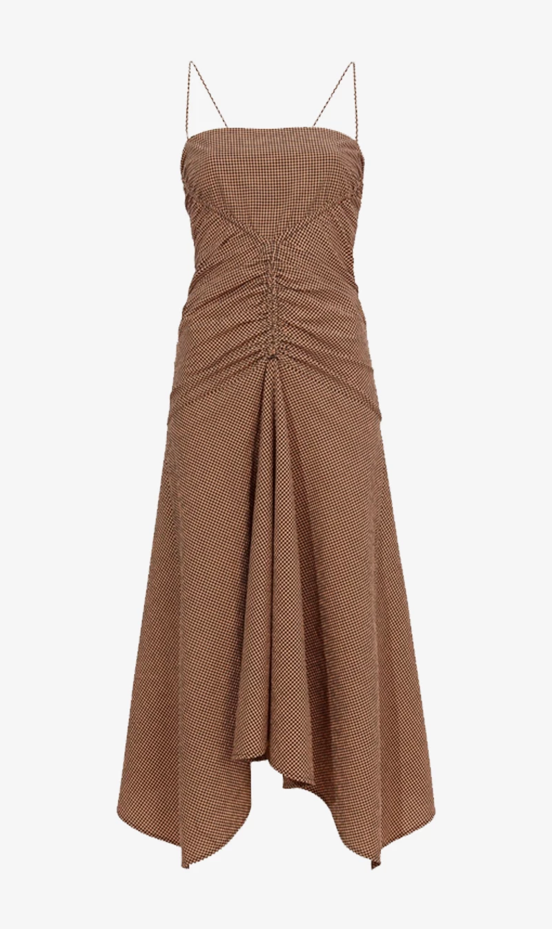 Proenza Schouler White Label | Gingham Ruched Strappy Dress - Coral/Black 3 Proenza Schouler White Label | Gingham Ruched Strappy Dress - Coral/Black