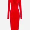 Victoria Beckham | VB Body Deep Vee Midi - Red -Kameli Shop deepvmidired