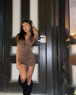 Kameli Boutique Dating Profile Mini Dress - Brown -Kameli Shop image 0ac0f5d7 fe1a 46fb 905c cc619d3c6fb9