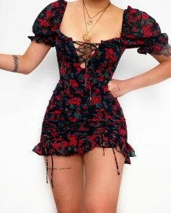 Kameli Boutique Diana Mini Dress - Red Florals