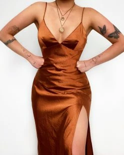 Kameli Boutique Celina Satin Midi Dress - Rust