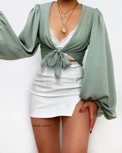 Kameli Boutique Kay Crop Blouse - Sage