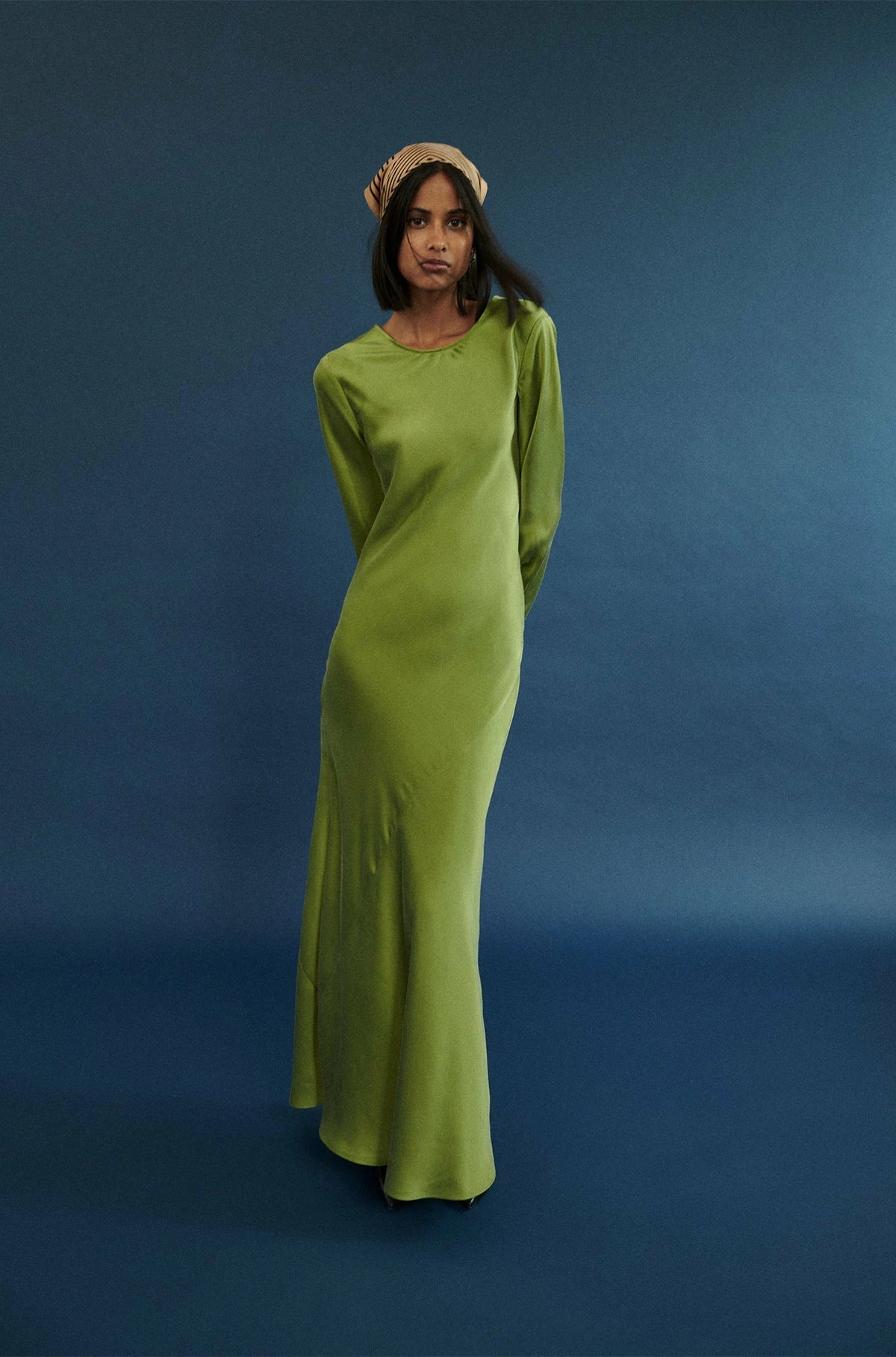 Silk Laundry | Full Sleeve Bias Dress - Calla Green 4 Silk Laundry | Full Sleeve Bias Dress - Calla Green - Image 2