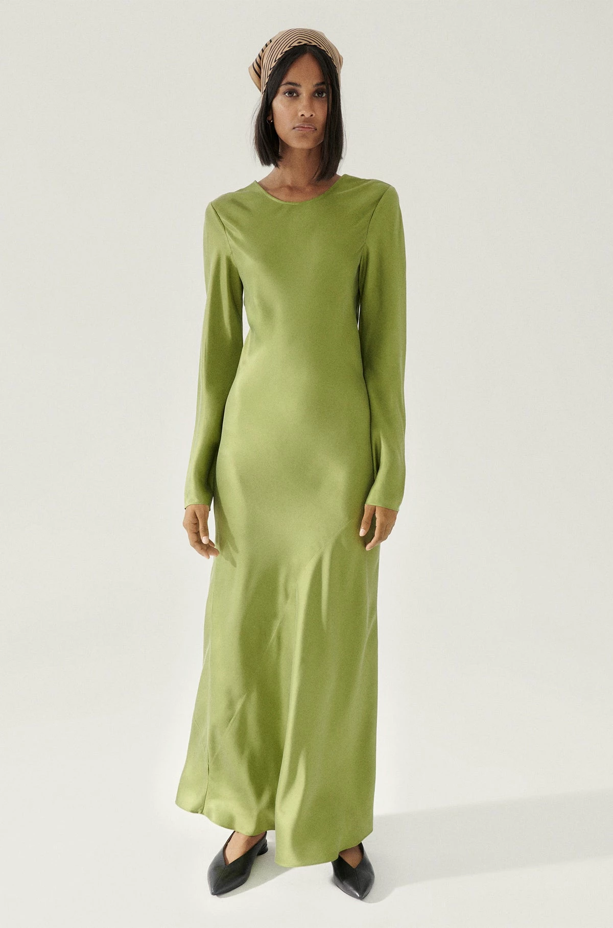 Silk Laundry | Full Sleeve Bias Dress - Calla Green 5 Silk Laundry | Full Sleeve Bias Dress - Calla Green - Image 3