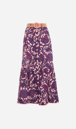 Zimmermann | Tiggy Frill Hem Midi Skirt - Lilac/Pink Paisley